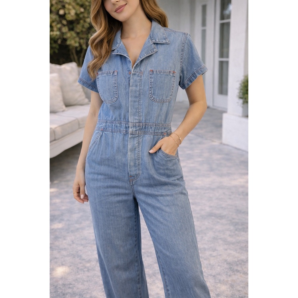 Vintage‎ Whats-In-A-Name Light Wash Denim Utility Jumpsuit Boiler Suit Size 13
